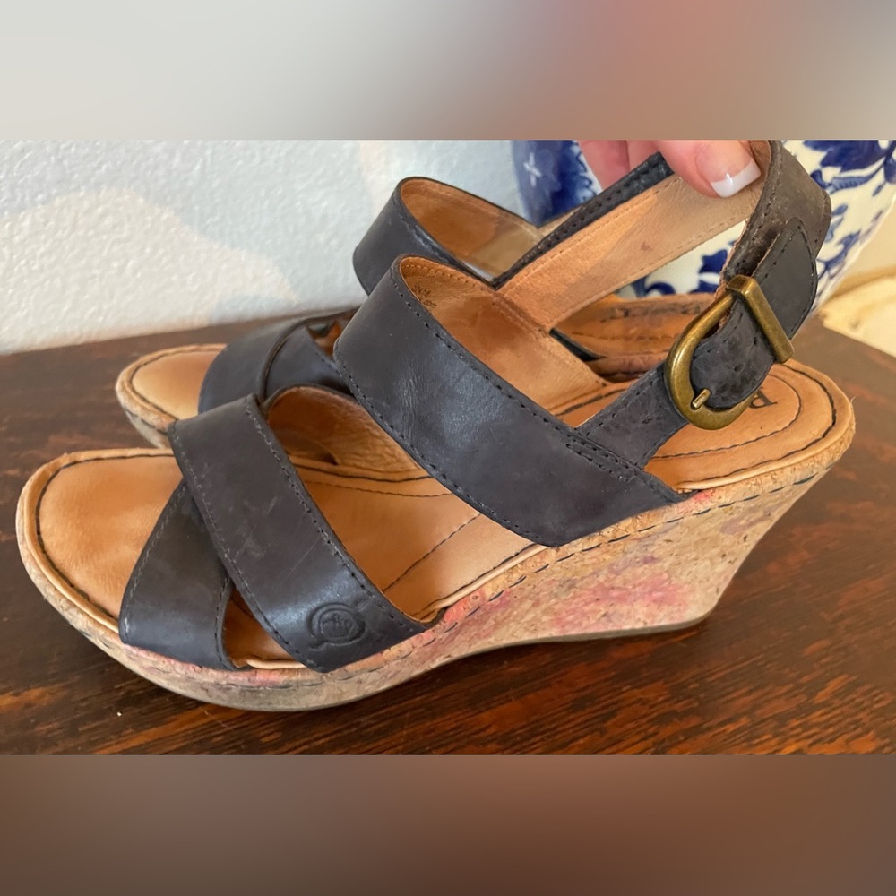 Women's Born Emmy Quarter Leather + Cork Platform Wedge Sandals Size 7